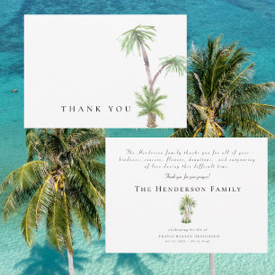 Cartão De Agradecimento Simples Watercolor Tropical Palm Funeral Obrigado
