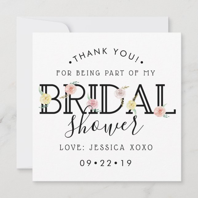 Cartão De Agradecimento Simplesmente Chic Jardim Floral Chá de Noiva Obrig (Frente)