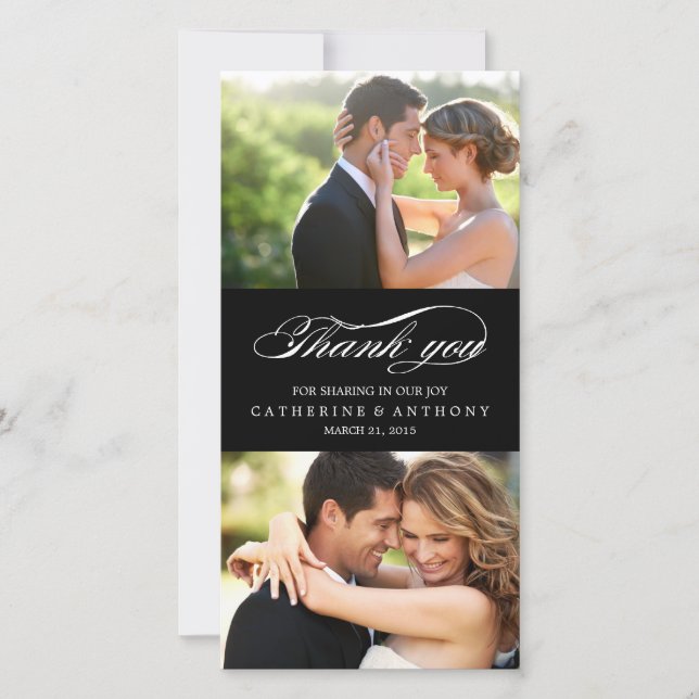 Cartão De Agradecimento Simplesmente Elegante Casamento Obrigado - Preto (Frente)