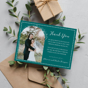 Cartão De Agradecimento Simplicidade Floral 1 Casamento Azul-Cinzento