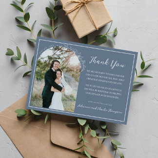 Cartão De Agradecimento Simplicidade Floral 1 Casamento Azul Costeira