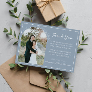 Cartão De Agradecimento Simplicidade Floral 1 Casamento Azul Empoeirado