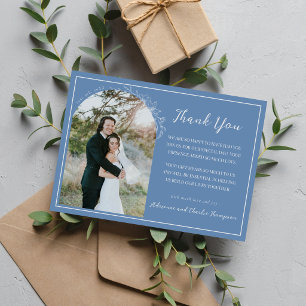 Cartão De Agradecimento Simplicidade Floral 1 Casamento Azul Jeans
