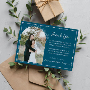 Cartão De Agradecimento Simplicidade Floral 1 Casamento Azul Netuno