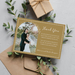 Cartão De Agradecimento Simplicidade Floral 1 Casamento Carvalho Dourado
