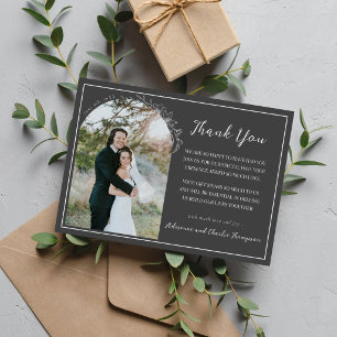 Cartão De Agradecimento Simplicidade Floral 1 Casamento Cinza Carvão