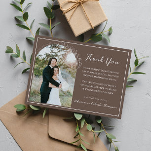Cartão De Agradecimento Simplicidade Floral 1 Casamento Marrom Cogumelo