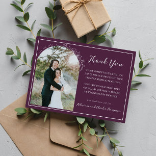 Cartão De Agradecimento Simplicidade Floral 1 Casamento Roxo Ameixa