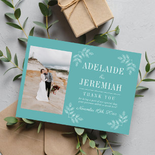 Cartão De Agradecimento Simplicidade Floral 2 Casamento Azul Caribenho