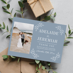 Cartão De Agradecimento Simplicidade Floral 2 Casamento Azul Empoeirado
