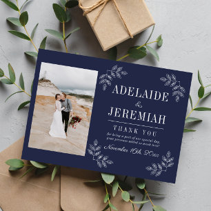Cartão De Agradecimento Simplicidade Floral 2 Casamento Azul Marinho Escur