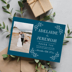 Cartão De Agradecimento Simplicidade Floral 2 Casamento Azul Netuno