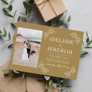 Cartão De Agradecimento Simplicidade Floral 2 Casamento Carvalho Dourado