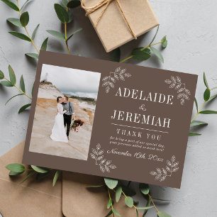 Cartão De Agradecimento Simplicidade Floral 2 Casamento Cogumelo Taupe