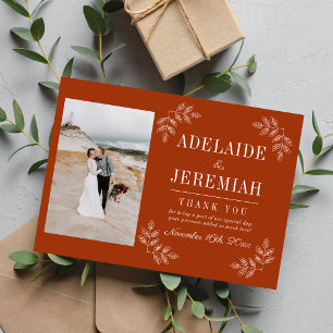 Cartão De Agradecimento Simplicidade Floral 2 Casamento Laranja Ferrugem