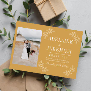 Cartão De Agradecimento Simplicidade Floral 2 Casamento Ocre Amarelo
