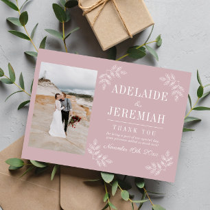 Cartão De Agradecimento Simplicidade Floral 2 Casamento Rosa Malva Luar