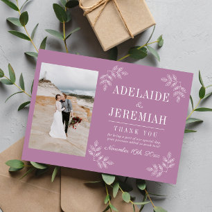 Cartão De Agradecimento Simplicidade Floral 2 Casamento Roxo Lavanda