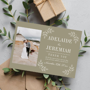 Cartão De Agradecimento Simplicidade Floral 2 Casamento Verde Musgo