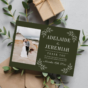 Cartão De Agradecimento Simplicidade Floral 2 Casamento Verde Oliva