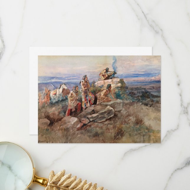 Cartão De Agradecimento Sinal de fumaça por Charles Marion Russell (Frente/Verso In Situ)
