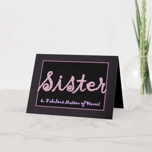 Cartão De Agradecimento SISTER Thank You Matron of Honor - Plaid Lettering (Frente)