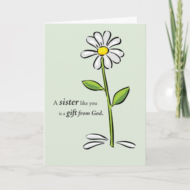 Cartão De Agradecimento Sister, Thank You, Religious Green Daisy, God (Frente)