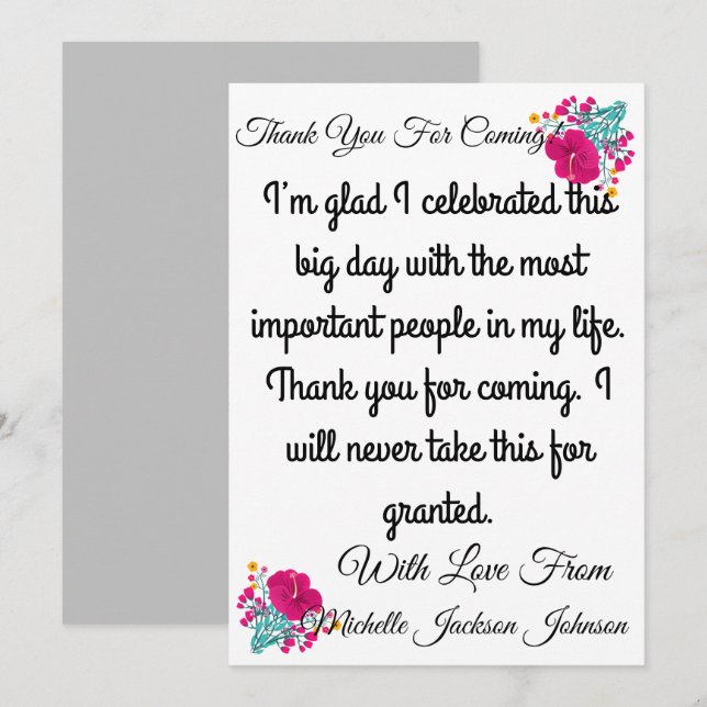 Cartão De Agradecimento Skaymarts | Floral Obrigado por vir (Frente/Verso)