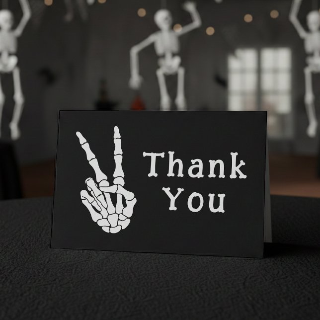 Cartão De Agradecimento Skeleton Hand Peace Sign Black (Skeleton Hand Peace Sign Black Thank You Card
)