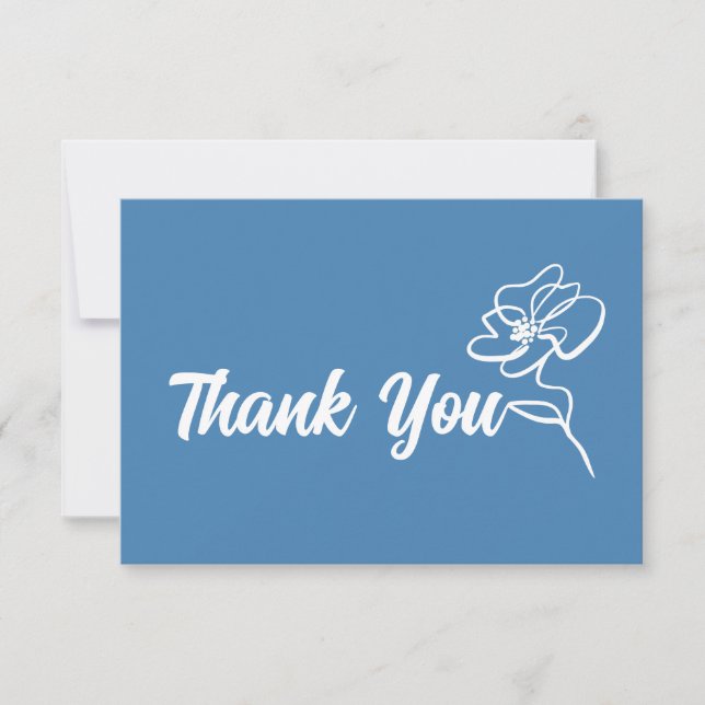 Cartão De Agradecimento Sketch Floral Azul de Aço Clássico (Frente)