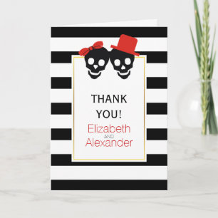 Cartão De Agradecimento Skulpes stripes Casamento de Halloween Obrigado fo