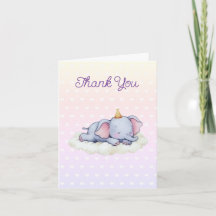 Sleeping Baby Elephant Baby Shower Thank You Card