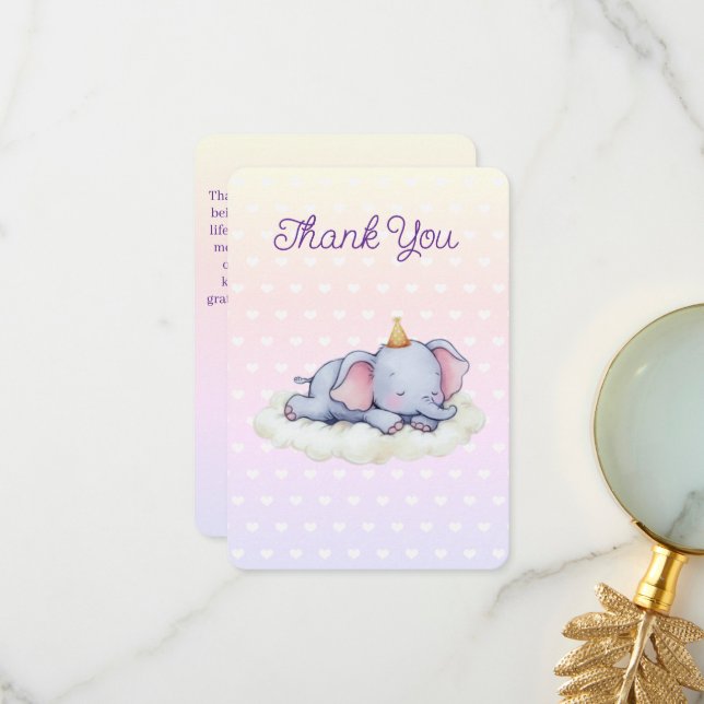 Cartão De Agradecimento Sleeping Baby Elephant Baby Shower Thank You Card (Frente/Verso In Situ)
