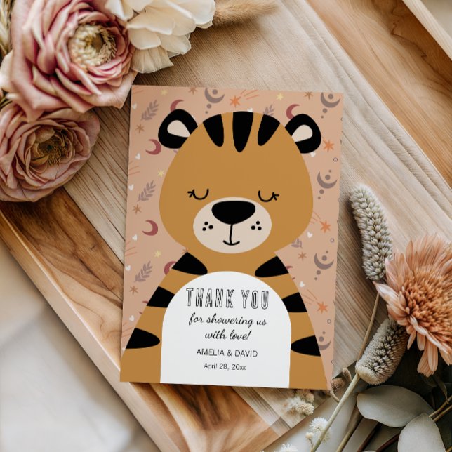 Cartão De Agradecimento Sleepy Tiger Boho Woodland Thank You Baby Shower (Criador carregado)