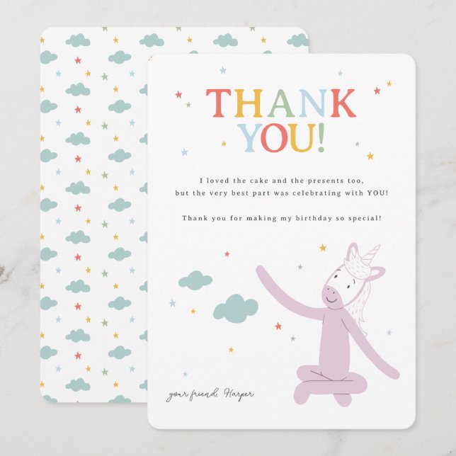 Cartão De Agradecimento Slumberkins Unicorn Birthday (Frente/Verso)