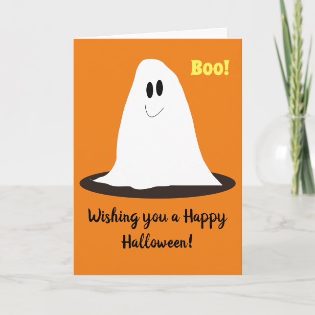 Cartão De Agradecimento Smiley Ghost Happy Halloween Card (Frente)