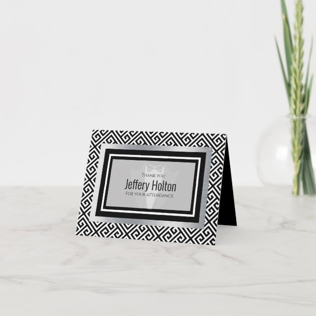 Cartão De Agradecimento Smoking preto e branco, laço preto, gravata, forma (Frente)