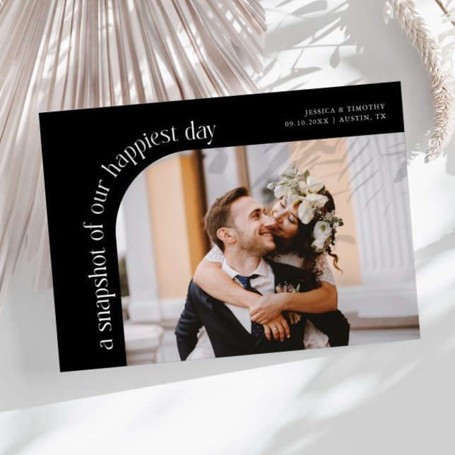 Cartão De Agradecimento Snapshot Happiest Day Black Wedding Photo (Criador carregado)