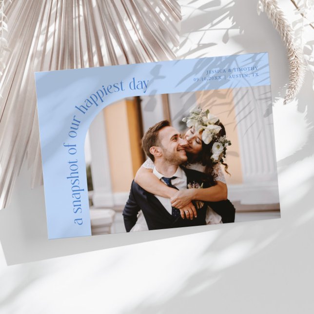 Cartão De Agradecimento Snapshot Happiest Day Icy Blue Wedding Photo (Criador carregado)