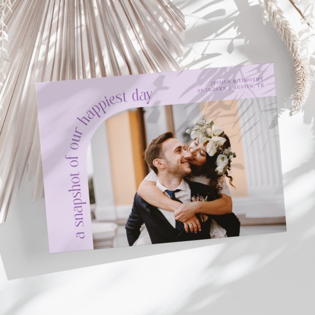 Cartão De Agradecimento Snapshot Happiest Day Lilac Wedding Photo (Criador carregado)