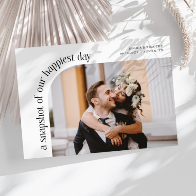 Cartão De Agradecimento Snapshot Happiest Day White Wedding Photo (Criador carregado)