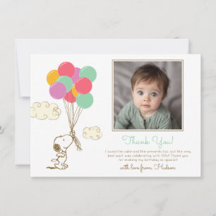 Cartão De Agradecimento Snoopy e Balões Primeiro Aniversário