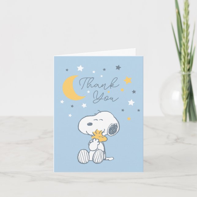 Cartão De Agradecimento Snoopy & Woodstock | Chover de Lua Chá de Bebê Tha (Frente)