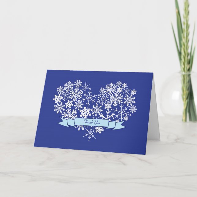 Cartão De Agradecimento Snowflake Heart Winter Wedding Thank You Card (Frente)