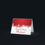 Cartão De Agradecimento Snowflake red white winter wedding Thank You<br><div class="desc">Snowflake red white winter wedding Thank You note card,  featuring a white border of snowflakes on glowing red background. A perfect choice for Winter December weddings.</div>