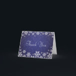 Cartão De Agradecimento Snowflakes and Blue Damask Thank You<br><div class="desc">An elegant wedding design for a winter wedding or Christmas wedding featuring snowflakes on a blue colored background with a subtle damask pattern. Customize the text for your own special day. This coordinates with the Snowflakes and Blue Damask Wedding Collection and is available in a range of colors. Please contact...</div>