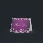 Cartão De Agradecimento Snowflakes and Purple Damask Thank You<br><div class="desc">An elegant wedding design for a winter wedding or Christmas wedding featuring snowflakes on a purple colored background with a subtle damask pattern. Customize the text for your own special day. This coordinates with the Snowflakes and Purple Damask Wedding Collection and is available in a range of colors. Please contact...</div>