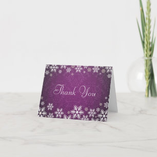 Cartão De Agradecimento Snowflakes and Purple Damask Thank You