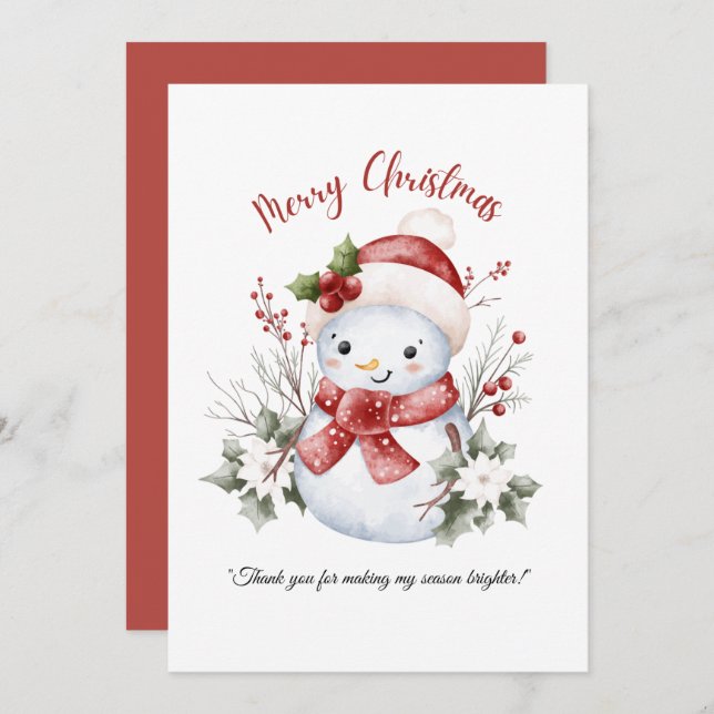 Cartão De Agradecimento Snowman Christmas Flat Thank You Card (Frente/Verso)