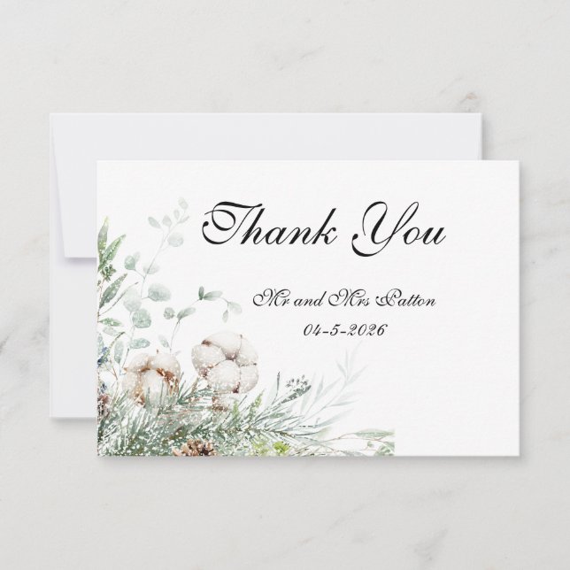Cartão De Agradecimento Snowy Greenery Thank You card (Frente)